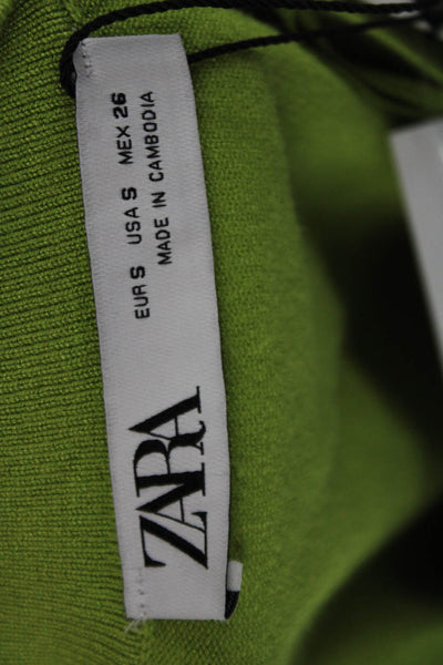 Zara Women Cardigan Green Crew Neck Short Sleeve Viscose Size S