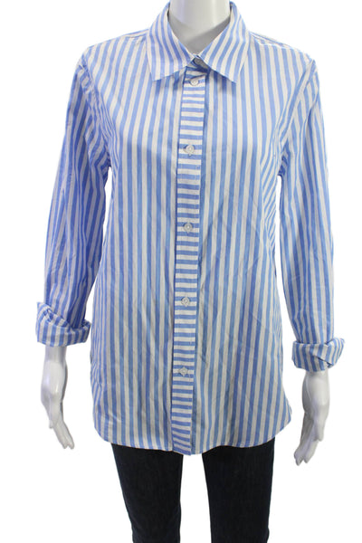 Solid & Striped Womens Collared Cotton Button-Up Top Blue Long Sleeve Size S