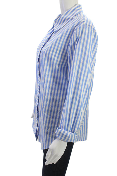 Solid & Striped Womens Collared Cotton Button-Up Top Blue Long Sleeve Size S