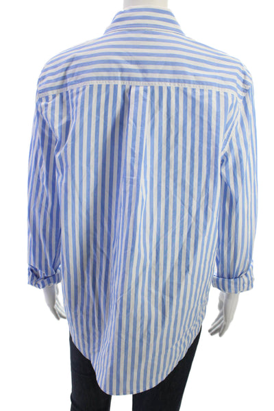 Solid & Striped Womens Collared Cotton Button-Up Top Blue Long Sleeve Size S
