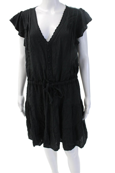 Paige Black Label Women Sundress Black V-Neck Knee Length Short Sleeve Size L