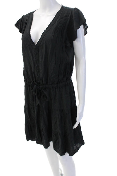Paige Black Label Women Sundress Black V-Neck Knee Length Short Sleeve Size L