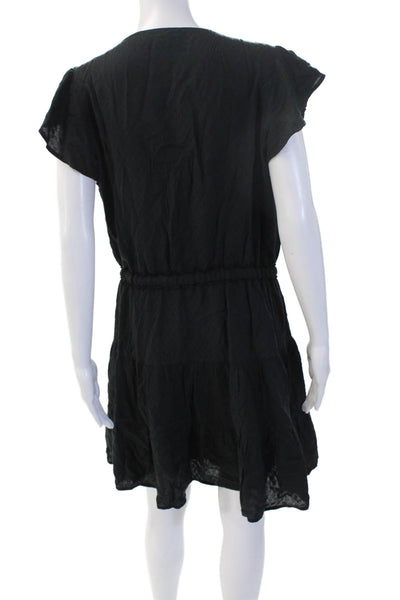 Paige Black Label Women Sundress Black V-Neck Knee Length Short Sleeve Size L