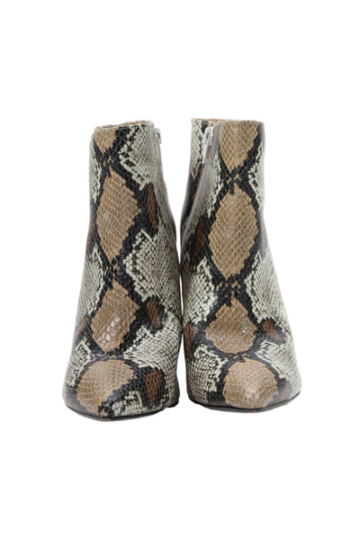 Saks Fifth Avenue Womens Side Zip Block Heel Snakeskin Print Booties Brown 8.5