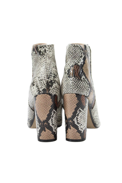 Saks Fifth Avenue Womens Side Zip Block Heel Snakeskin Print Booties Brown 8.5