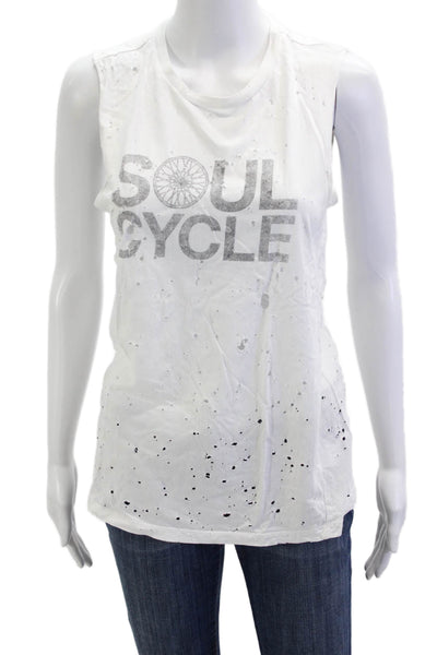 Soul Cycle Women Basic Sleeveless Tank White Graphic Rayon Size S