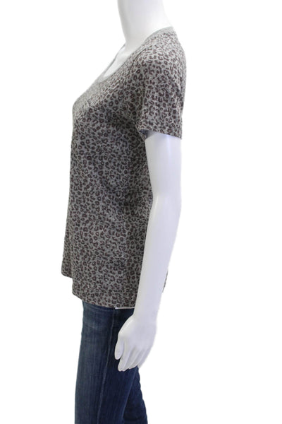 Monrow Women Basic T-Shirt Gray Animal Print Short Sleeve Round Neck Size XS