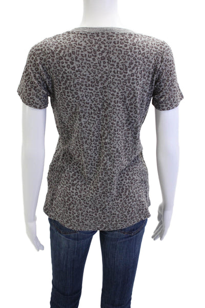 Monrow Women Basic T-Shirt Gray Animal Print Short Sleeve Round Neck Size XS