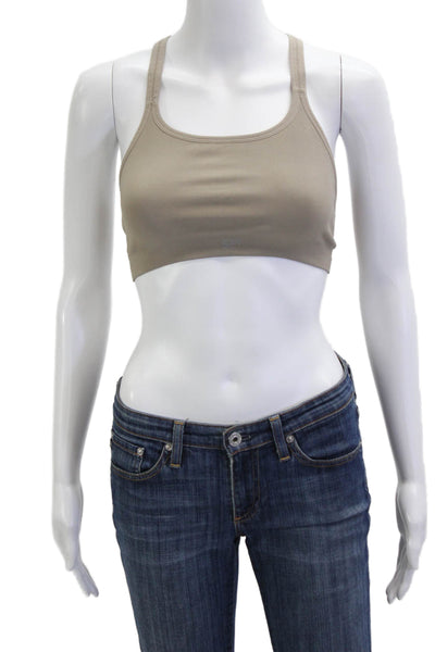 Set Active Womens Scoop Neck Ribbed Stretch Knit Sports Bra Brown Size Small