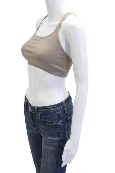 Set Active Womens Scoop Neck Ribbed Stretch Knit Sports Bra Brown Size Small