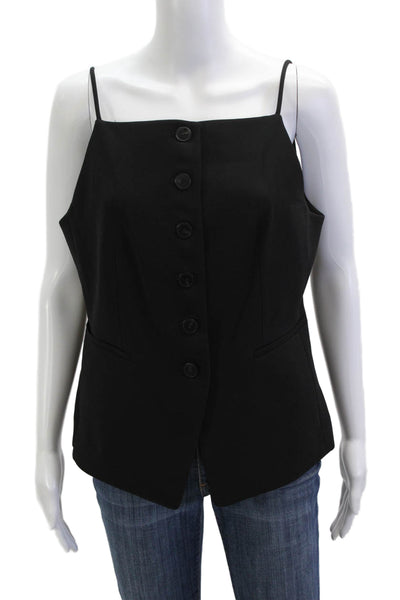 MNG Womens Button Up Camisole Black Square Neck Polyester Sleeveless Size L