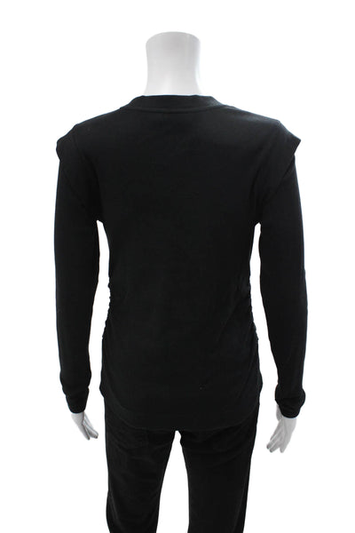 Mint Velvet Womens Black Crew Neck Jersey T Shirt Long Sleeve Cotton Size M