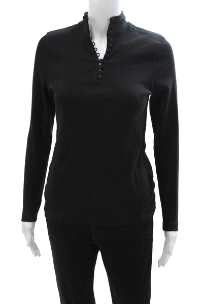 Mint Velvet Womens Basic Mock Neck Long Sleeve Modal Blend Top Black Size S