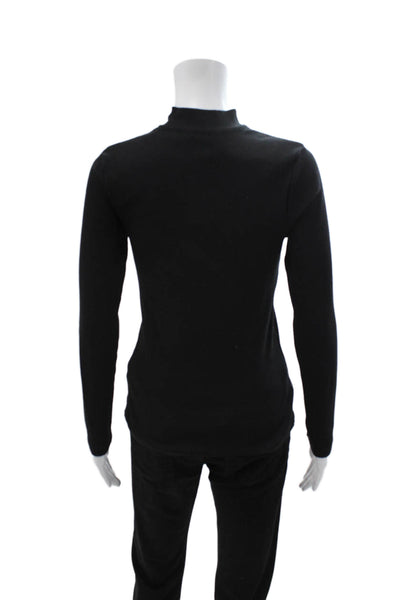 Mint Velvet Womens Basic Mock Neck Long Sleeve Modal Blend Top Black Size S