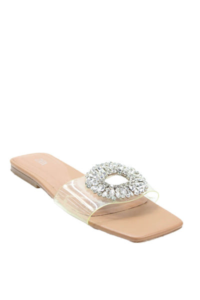 Zara Womens Clear Strap Rhinestoned Embellishment Slides Clear Size 8
