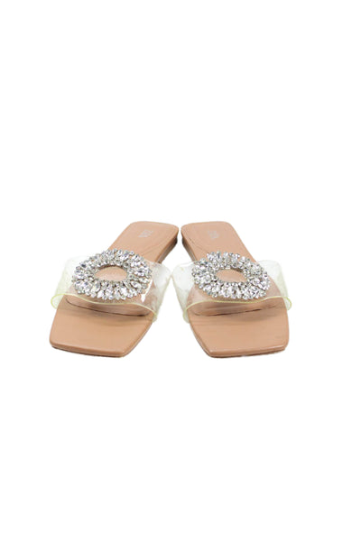 Zara Womens Clear Strap Rhinestoned Embellishment Slides Clear Size 8