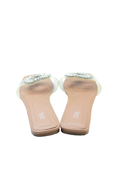 Zara Womens Clear Strap Rhinestoned Embellishment Slides Clear Size 8