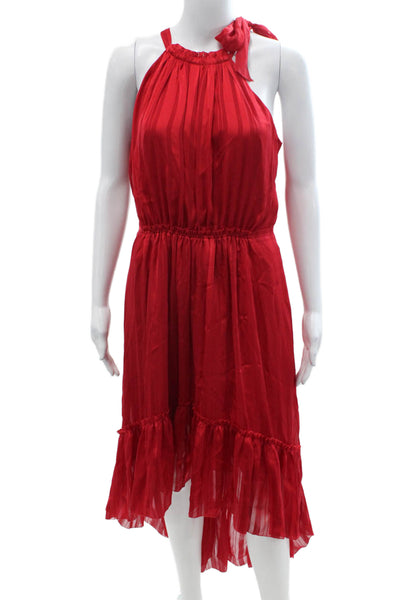 T Tahari Women Striped Red Sundress High Neck Tie Sleeveless Full-Length Size 8