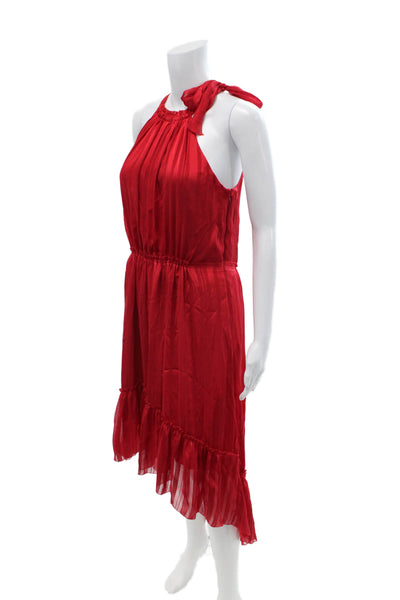 T Tahari Women Striped Red Sundress High Neck Tie Sleeveless Full-Length Size 8