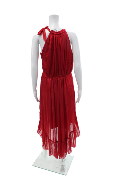 T Tahari Women Striped Red Sundress High Neck Tie Sleeveless Full-Length Size 8