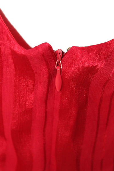 T Tahari Women Striped Red Sundress High Neck Tie Sleeveless Full-Length Size 8