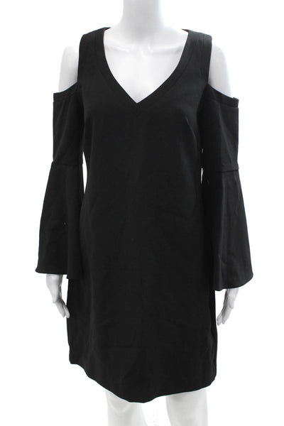 Trina Turk Women Shift Dress Black Long Sleeve V-Neck Knee Length Size 6