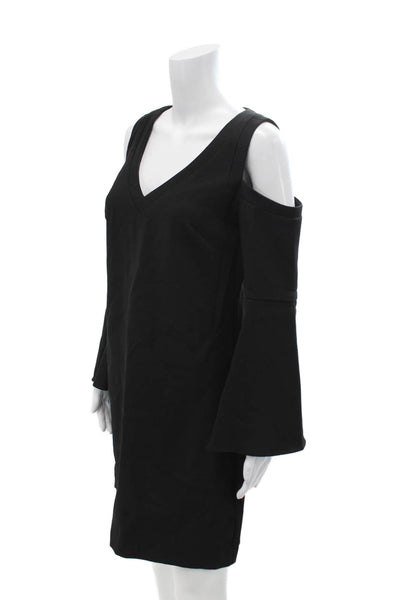 Trina Turk Women Shift Dress Black Long Sleeve V-Neck Knee Length Size 6