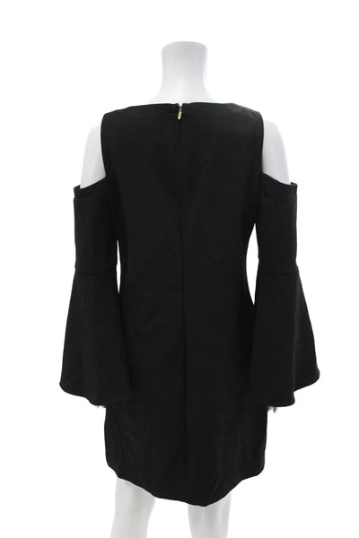 Trina Turk Women Shift Dress Black Long Sleeve V-Neck Knee Length Size 6