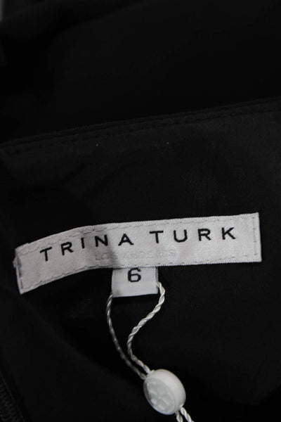 Trina Turk Women Shift Dress Black Long Sleeve V-Neck Knee Length Size 6