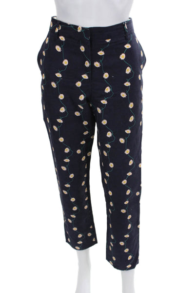 Paul Smith Womens Ankle Cropped Floral Cotton Button Pants Dark Blue Size 44
