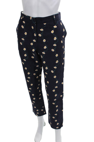 Paul Smith Womens Ankle Cropped Floral Cotton Button Pants Dark Blue Size 44