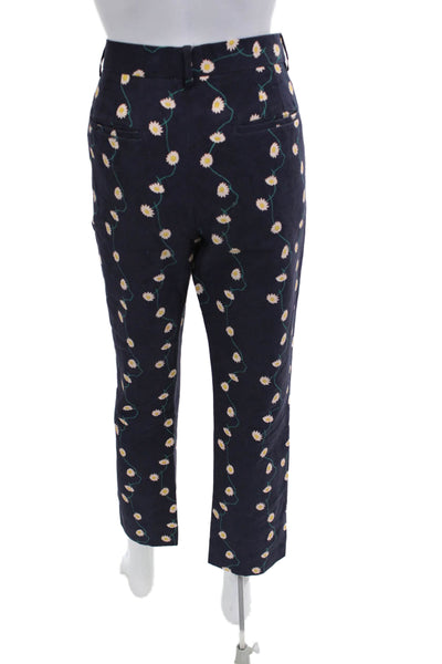 Paul Smith Womens Ankle Cropped Floral Cotton Button Pants Dark Blue Size 44