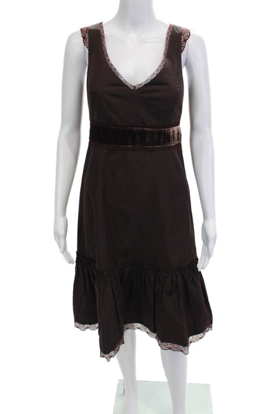 Odille Anthropologie Women Slip Dress Brown V-Neck Sleeveless Bohemian Size 10