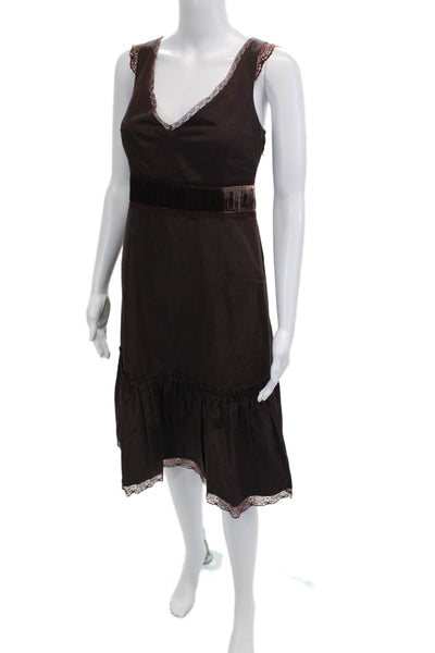 Odille Anthropologie Women Slip Dress Brown V-Neck Sleeveless Bohemian Size 10