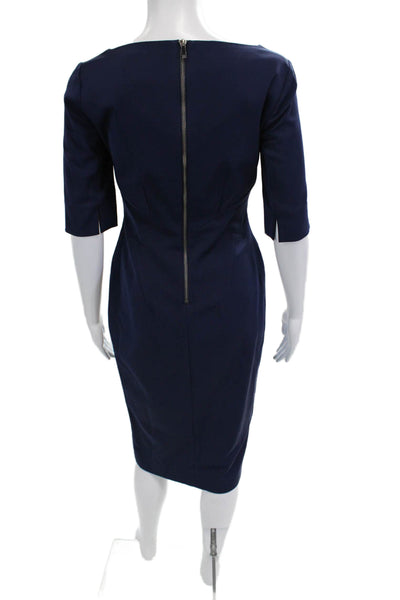 L.K. Bennett Women Dark Blue Pencil Sheath Dress Square Neck 3/4 Sleeve Size 4