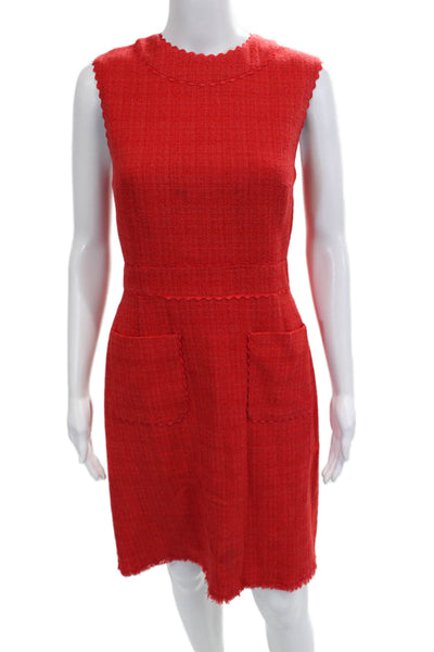 L.K. Bennett Women Shift Dress Red Sleeveless Crew Neck Zip Knee Length Size 8
