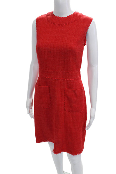 L.K. Bennett Women Shift Dress Red Sleeveless Crew Neck Zip Knee Length Size 8
