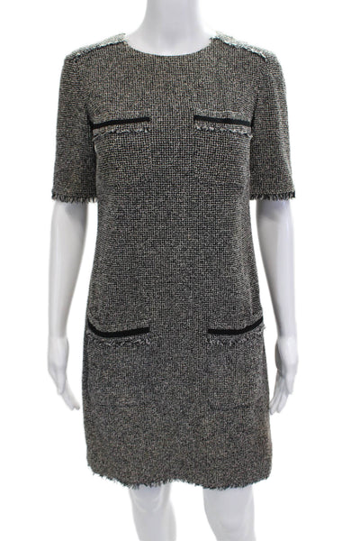 L.K. Bennett Womens Shift Dress Black Cotton Knee Length Short Sleeve Size 2