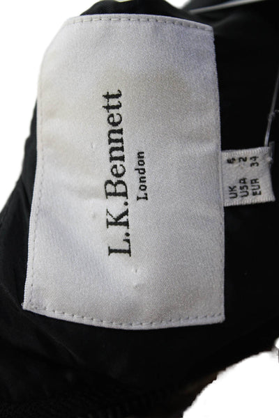 L.K. Bennett Womens Shift Dress Black Cotton Knee Length Short Sleeve Size 2