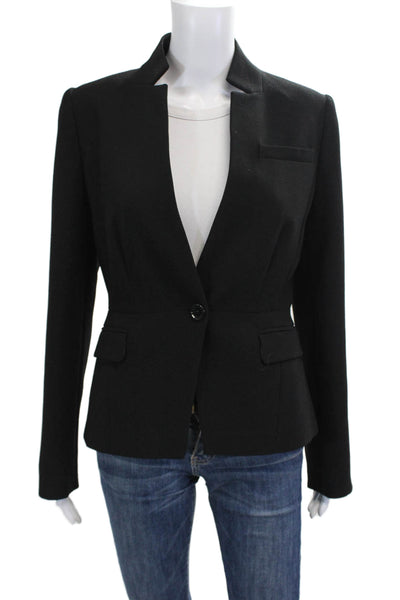 L.K. Bennett Womens Black V Neck Button Long Sleeve Blazer Size 6