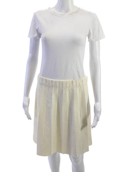 Akris Women Beige Geometric A-Line Pleated Midi Skirt Size M