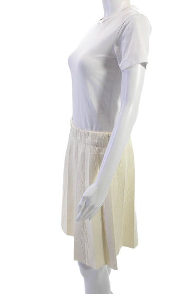 Akris Women Beige Geometric A-Line Pleated Midi Skirt Size M