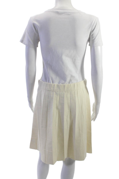 Akris Women Beige Geometric A-Line Pleated Midi Skirt Size M