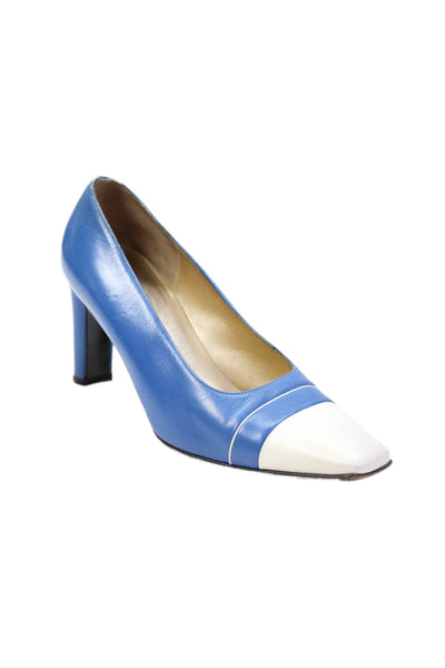 St. John Womens Leather Square Cap Toe Pumps Blue White Size 7.5 B