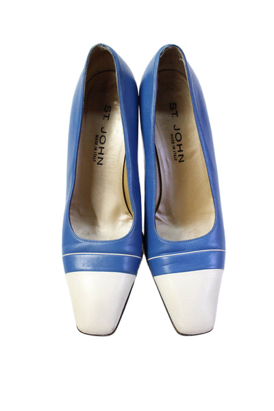 St. John Womens Leather Square Cap Toe Pumps Blue White Size 7.5 B