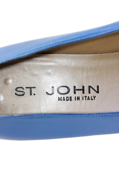St. John Womens Leather Square Cap Toe Pumps Blue White Size 7.5 B