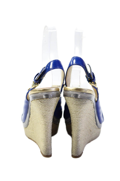 Michael Michael Kors Womens Patent Leather Espadrille Wedges Blue Size 7 Medium