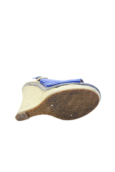 Michael Michael Kors Womens Patent Leather Espadrille Wedges Blue Size 7 Medium