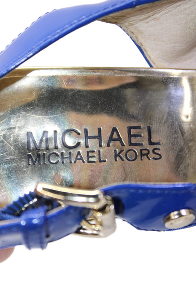 Michael Michael Kors Womens Patent Leather Espadrille Wedges Blue Size 7 Medium