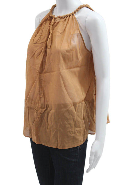 Goelia Women Brown Cotton Sleeveless Boho Tank Drawstring Solid Size L